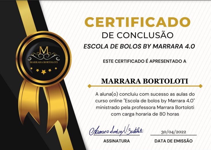 Certificado de Conclusão — Escola de Bolo 4.0 by Marrara Bortoloti